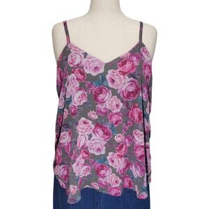 Torrid Sophie Floral Cami Sz 1 NWT Gray Pink Adjustable Straps Summer Top